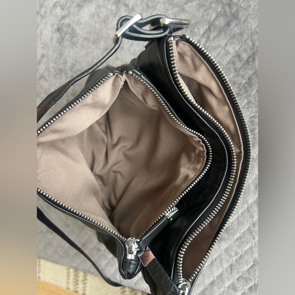 Margot Genuine Leather Black Crossbody Bag Double Zip Minimalist Purse - Picture 9 of 10